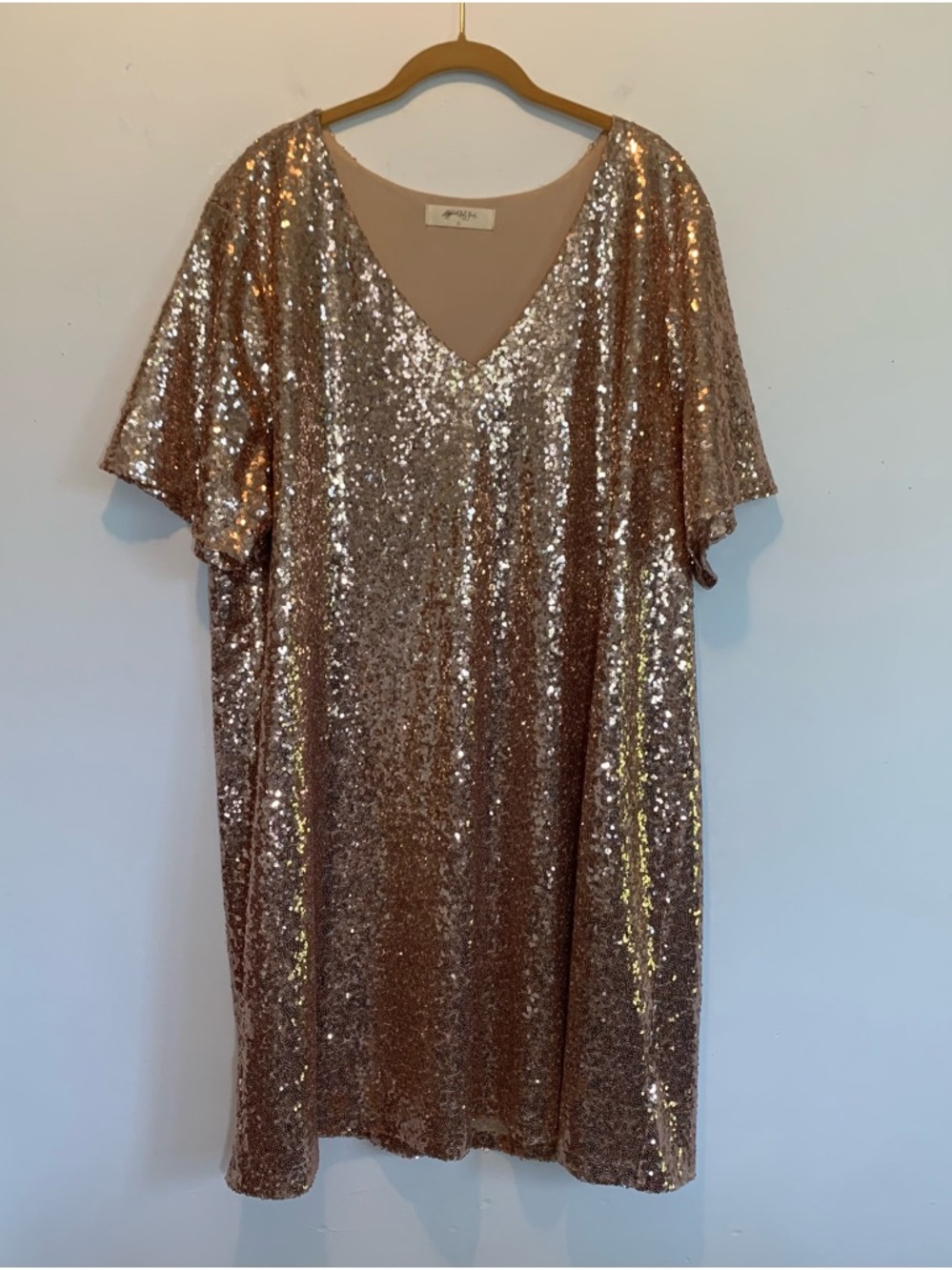 A Beautiful Soul Sequined Swing Dress Rose Gold Size C